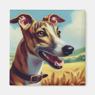 Retro Whippet Hunde-Gemälde Magnet