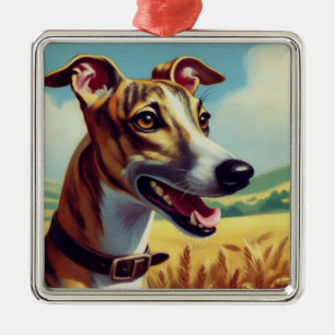 Retro Whippet Hunde-Gemälde Ornament Aus Metall