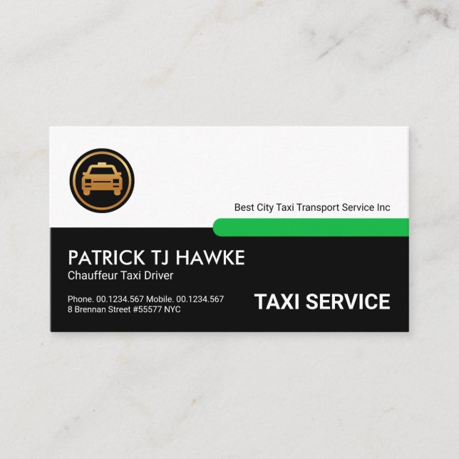 Retro White Black Layers Green Tab Taxi Treiber Visitenkarte (Vorderseite)
