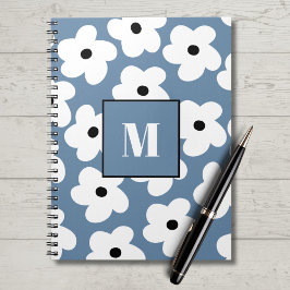 Retro White Blume Custom Monogram Notebook Notizblock