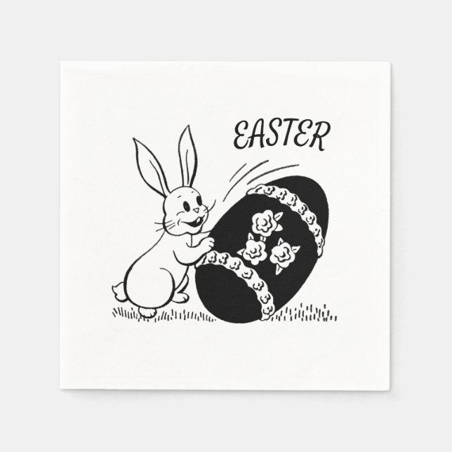 Retro White Bunny und Ostereier Papier Napkin Serviette (Vorderseite)