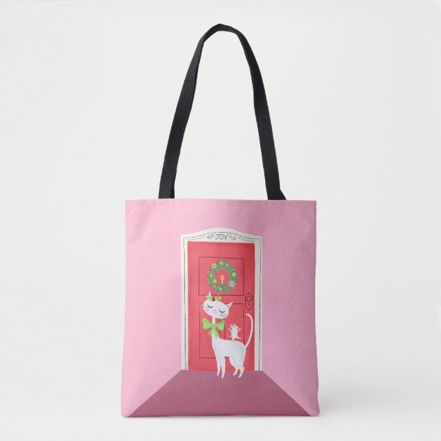 Retro White Cat and Mouse Pink Tasche (Vorderseite)