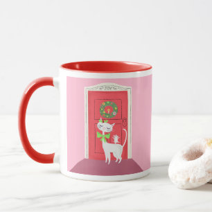 Retro White Cat and Mouse Pink Tasse