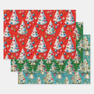 Retro White Christmas Tree Geschenkpapier Set