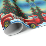 Retro White Christmas Vintag Red Truck and Trees Geschenkpapier<br><div class="desc">White Christmas Red Truck and Trees Wrapping Paper</div>