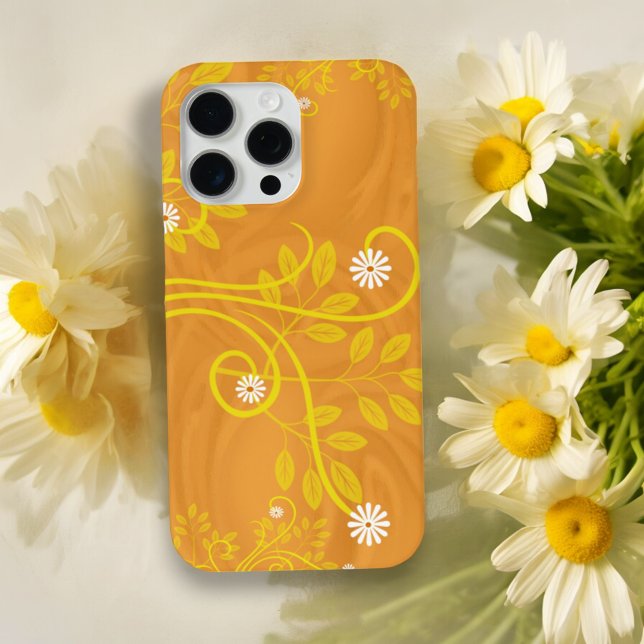 Retro White Daisy Blume Gelb Orange iPhone 15 Pro Max Hülle (back iPhone cover design)
