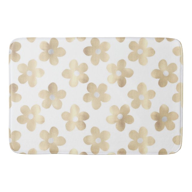 Retro White Gold Daisy Blume Badematte (Vorderseite)
