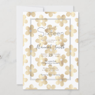 Retro White Gold Daisy Blume Einladung