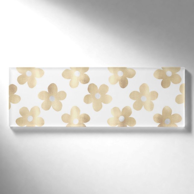 Retro White Gold Daisy Blume Namenschild (Vorderseite)