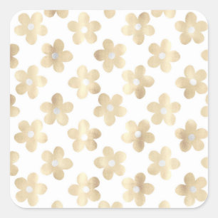 Retro White Gold Daisy Blume Quadratischer Aufkleber