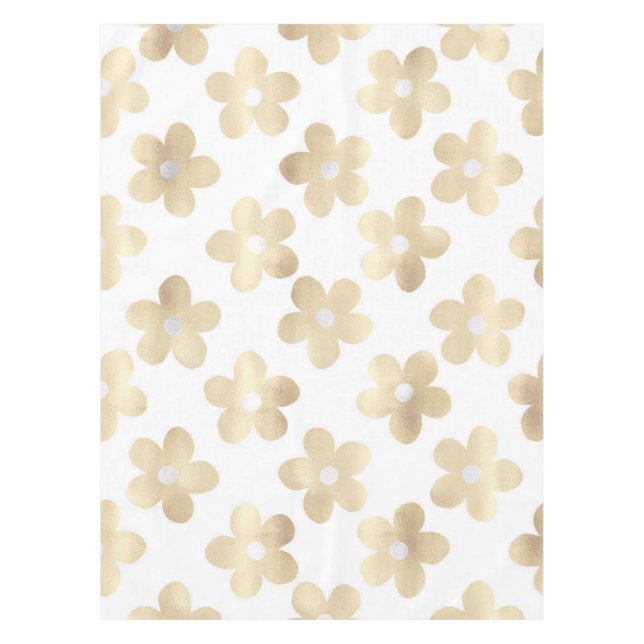 Retro White Gold Daisy Blume Tischdecke (Vorderseite)
