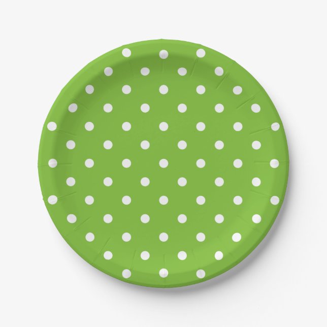 Retro White Polka Punkte auf grün Pappteller (Vorderseite)