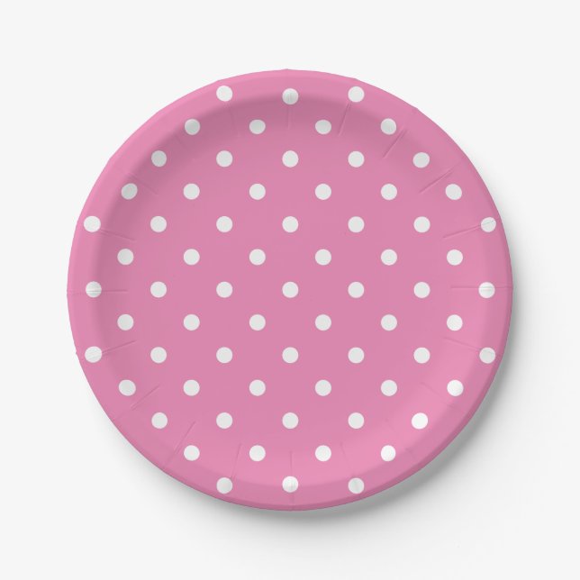 Retro White Polka Punkte auf rosa Pappteller (Vorderseite)
