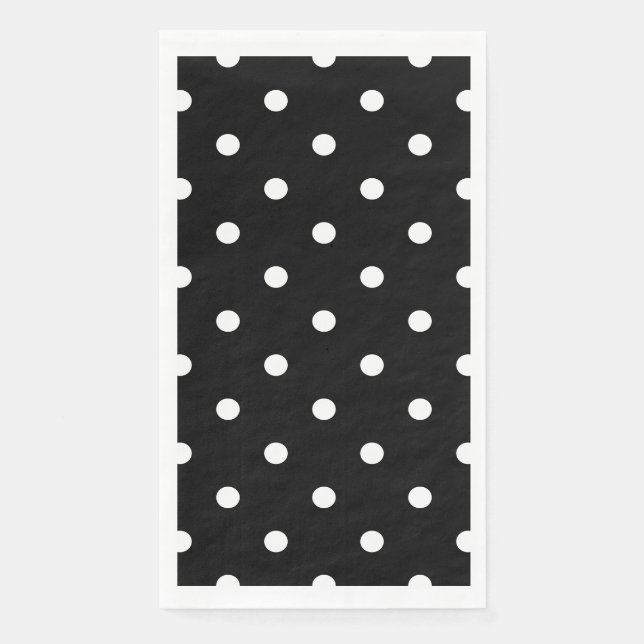 Retro White Polka Punkte auf schwarz Serviette (Vorderseite)