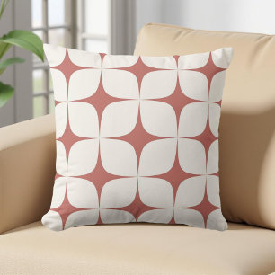 Retro White & Red Mid Century Moderne Geometrie Kissen