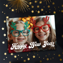 Retro White Script  Happy New Year One Photo