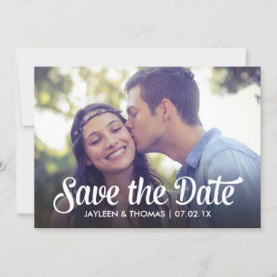 Retro White Script Save the Date Vollblutes Foto