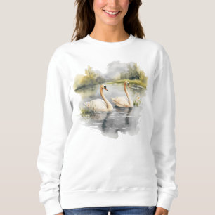 Retro White Swans Winter Lake Szene Sweatshirt