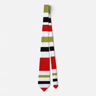 retro wide stripe black,white,olive and red krawatte