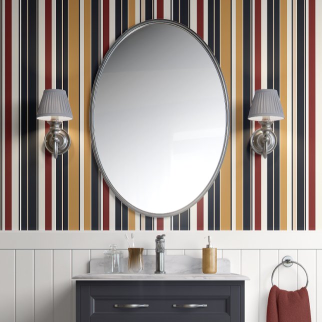 Retro Wiederbelebung Streifen rot, Gold, Marine Mi Tapete (Retro Stripes Revival Peel and Stick Wallpaper)