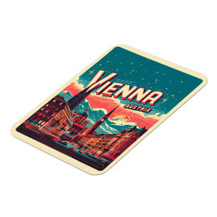 Retro Wien Stadt Österreich Skyline Geschenke Magnet