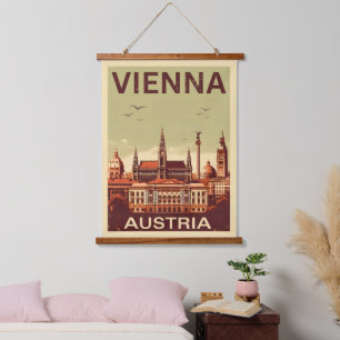 Retro Wien Stadt Österreich Skyline Geschenke Wandteppich Mit Holzrahmen