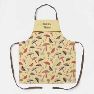 Retro Wild Mushrooms Whimsical Yellow Botanical Schürze
