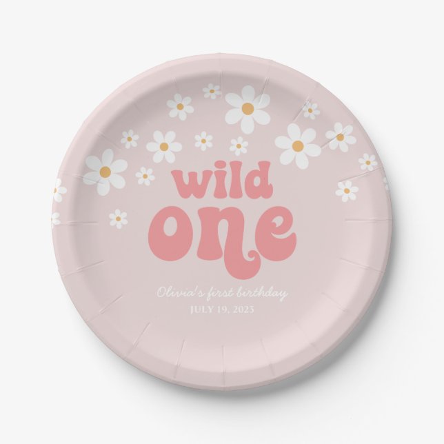 Retro wild One daiso boho floral ersten Geburtstag Pappteller (Vorderseite)