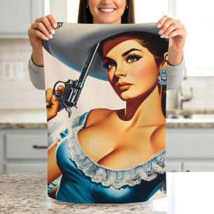 Retro-Wild-West-Pin-up Geschirrtuch