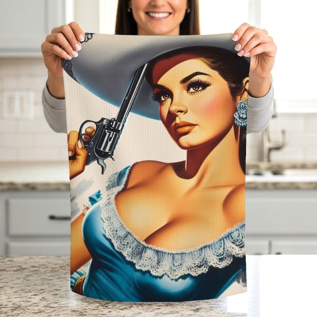 Retro-Wild-West-Pin-up Geschirrtuch (Von Creator hochgeladen)
