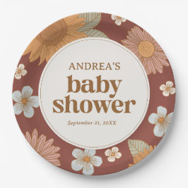Retro Wildblume Girl Babydusche Pappteller