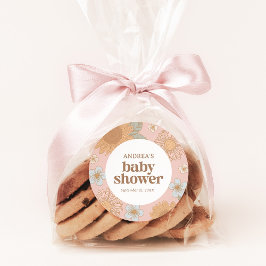 Retro Wildblume Girl Babydusche Runder Aufkleber