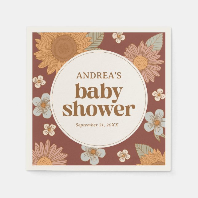 Retro Wildblume Girl Babydusche Serviette (Vorderseite)