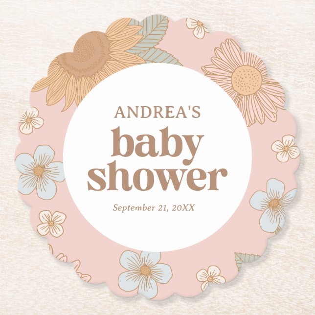 Retro Wildblume Girl Babydusche Untersetzer (Vorderseite)