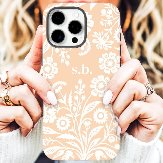 Retro-Wildblume Peach floral Monogramm iPhone 16 Pro Max Hülle (Von Creator hochgeladen)