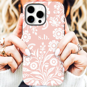 Retro-Wildblume Sanftkoralle Florales Monogramm iPhone 16 Pro Max Hülle