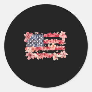 Retro-Wildblumen-Amerikanische-Flagge-Frauen-4.-Ju Runder Aufkleber