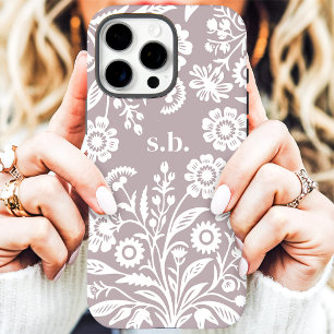 Retro Wildblumen Verstaubtes Lila Blumenmonogramm iPhone 16 Pro Max Hülle