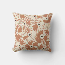 Retro Wildflower & Diamond Grid Reversible Brown Kissen