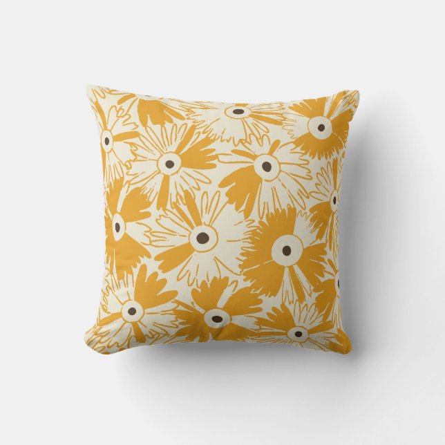 Retro Wildflower & Diamond Grid Reversible Golden Kissen (Vorderseite)