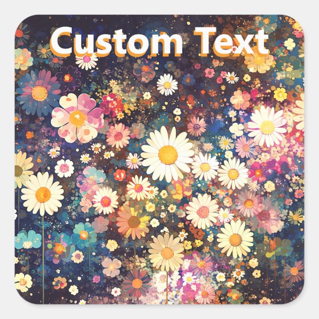 Retro Wildflower Floral Pattern Custom Quadratischer Aufkleber (Vorderseite)