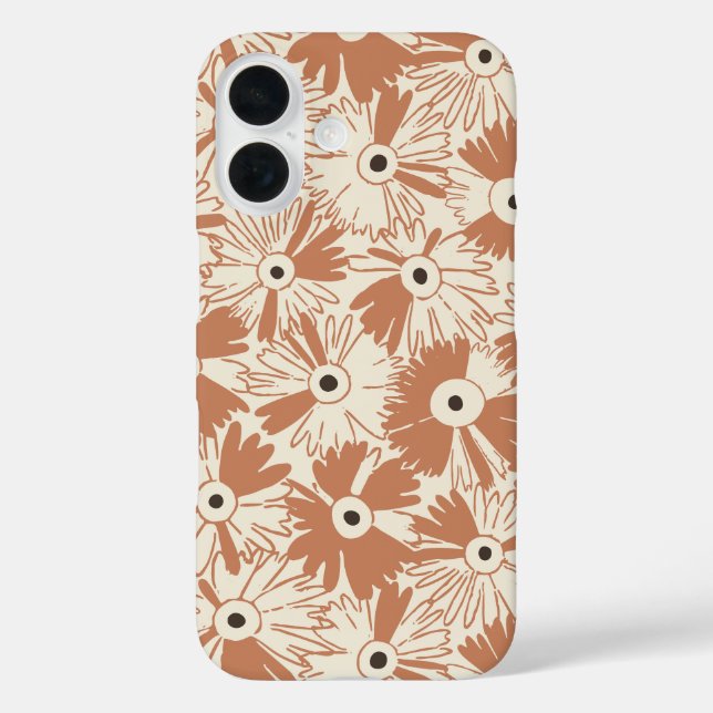 Retro Wildflower Large Scale Floral Terracotta iPhone 16 Hülle (Rückseite)
