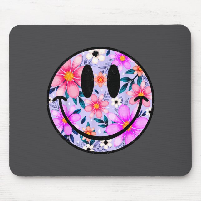 Retro Wildflower Smile Face Floral Lover Happy Fac Mousepad (Vorne)