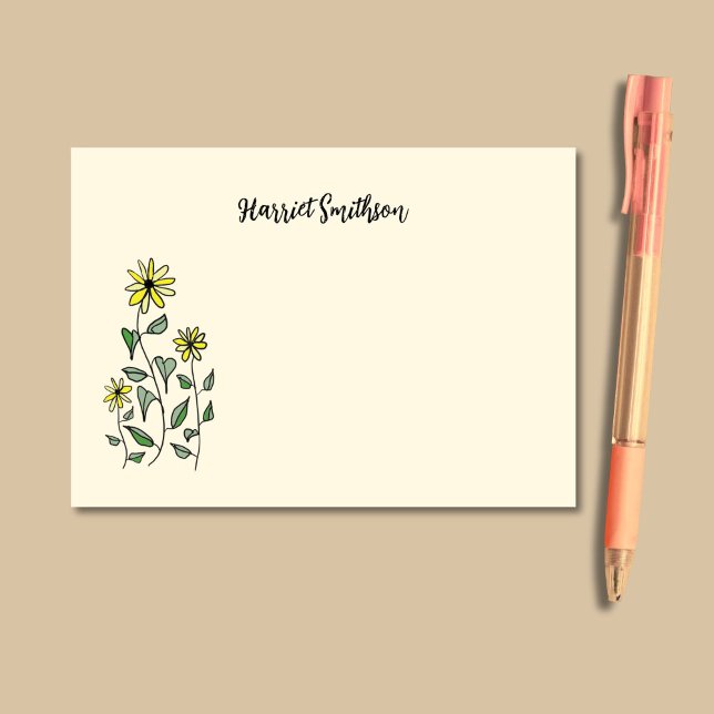 Retro Wildflowers Personalized Boho Botanical Post-it Klebezettel (This Post-It pad features cheerful yellow wildflowers against a buttercream background.)