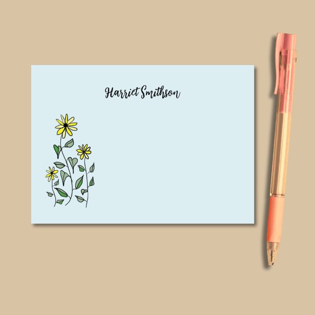 Retro Wildflowers Personalized Pastel Sky Blue Post-it Klebezettel (Bright yellow wildflowers look peppy and cheery against a sky blue background.)
