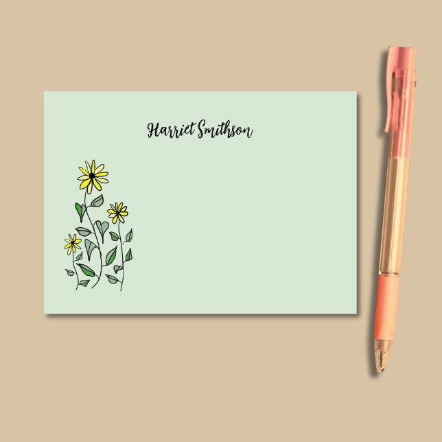 Retro Wildflowers Personalized Sage Botanical Post-it Klebezettel (On these relaxing Post-It notes, wildflower doodle art appears on a soft sage green background.)