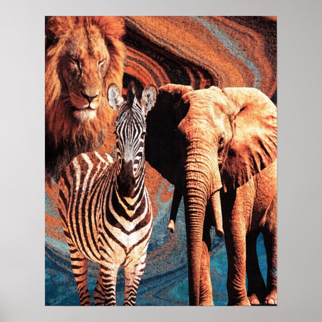 Retro-Wildtier-Collage-Poster Poster (Vorne)