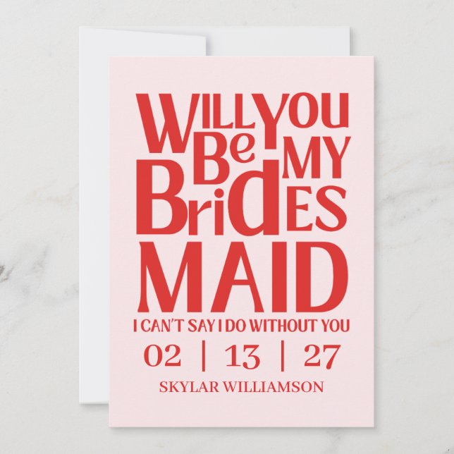 Retro Will You Be My Bridesmaid Red Pink Einladung (Vorderseite)