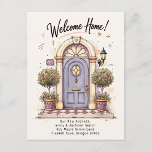 Retro Willkommen Zuhause Neue Adresse Postkarte