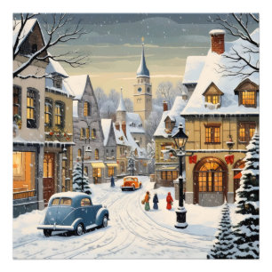 Retro Winter Cityscape Fotodruck